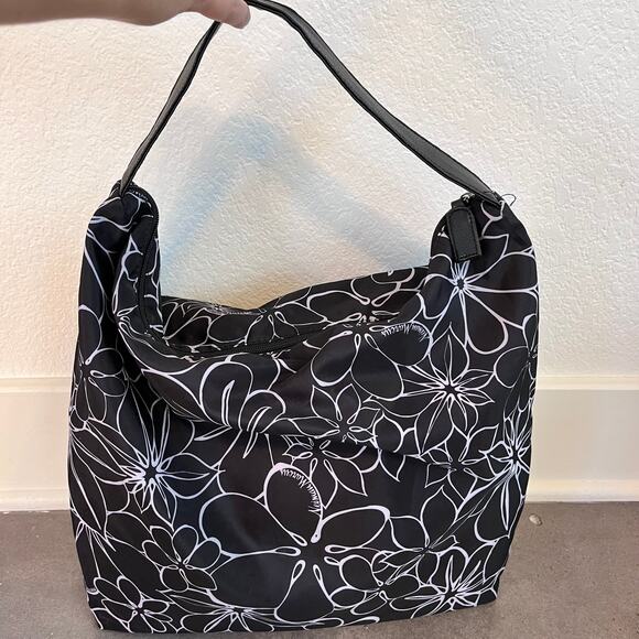 Neiman Marcus Black White floral pink lined tote bag womens lightweight reusable - Picture 3 of 7